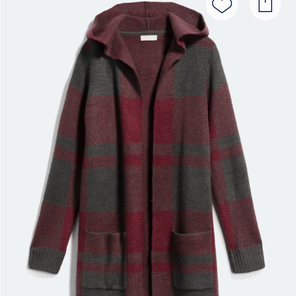 NWOT Evolution by Cyrus Carly Hooded Plaid Cardigan - Gray and Red